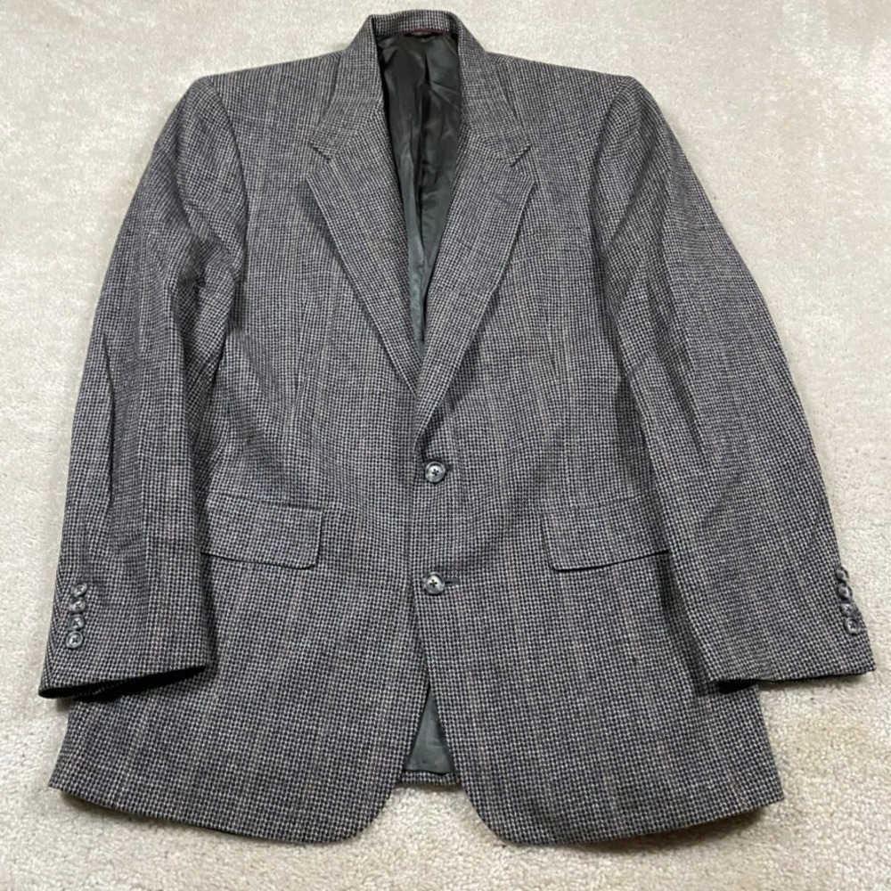 VTG Hart Schaffner Marx Sport Coat Mens 41L Blazer Grey Wool Micro Check USA